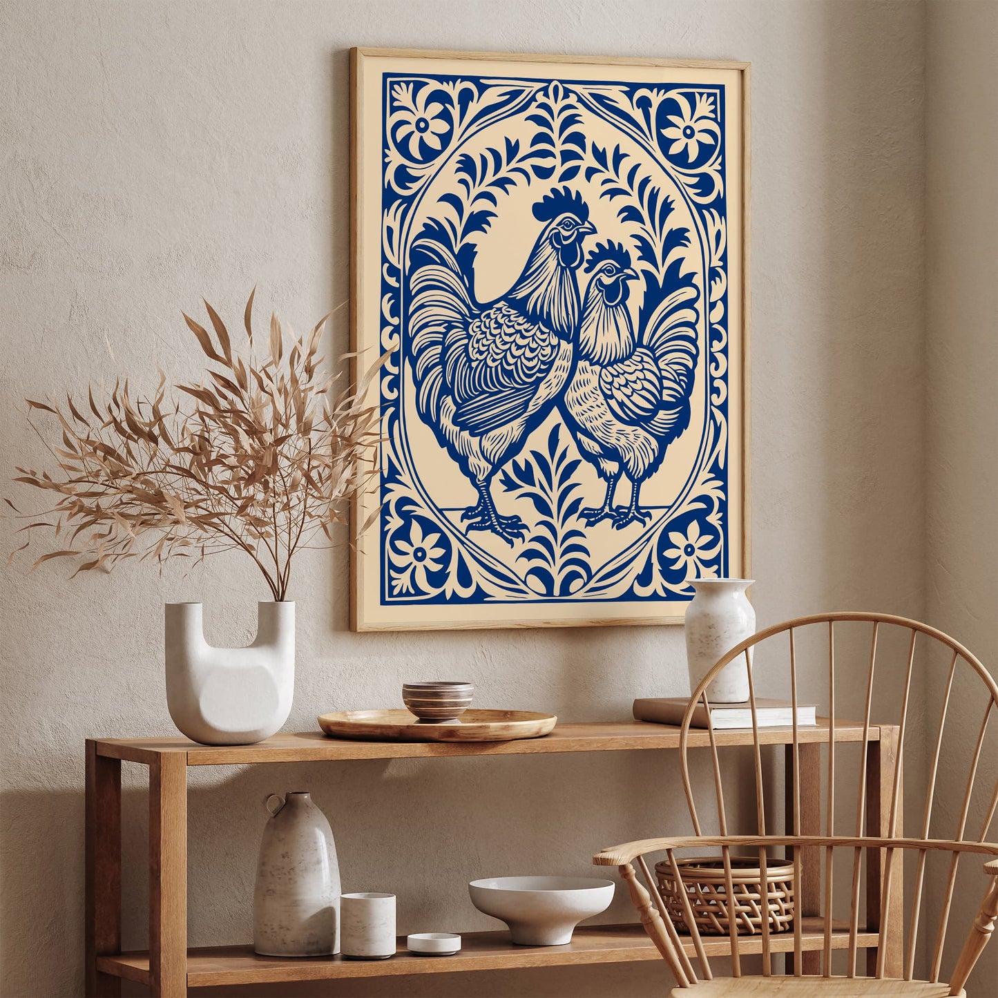 Farmhouse Chicken Poster – Rustic Kitchen Wall Art Print