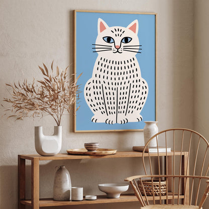 White Cat Poster - Chubby Kitty Wall Art Print