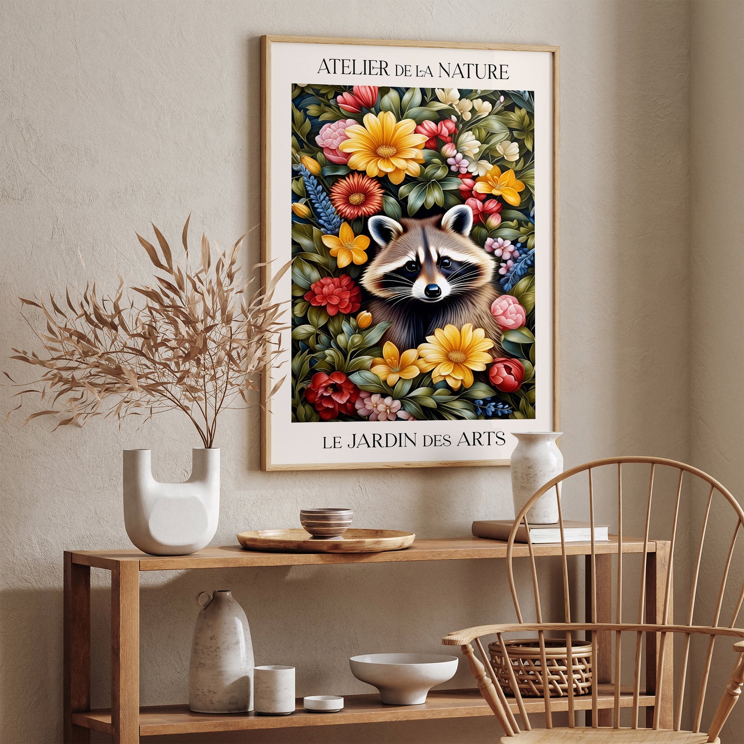 Cute Racoon Art Print inspired by William Morris