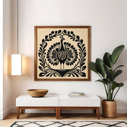 Black Peacock Square Art Print