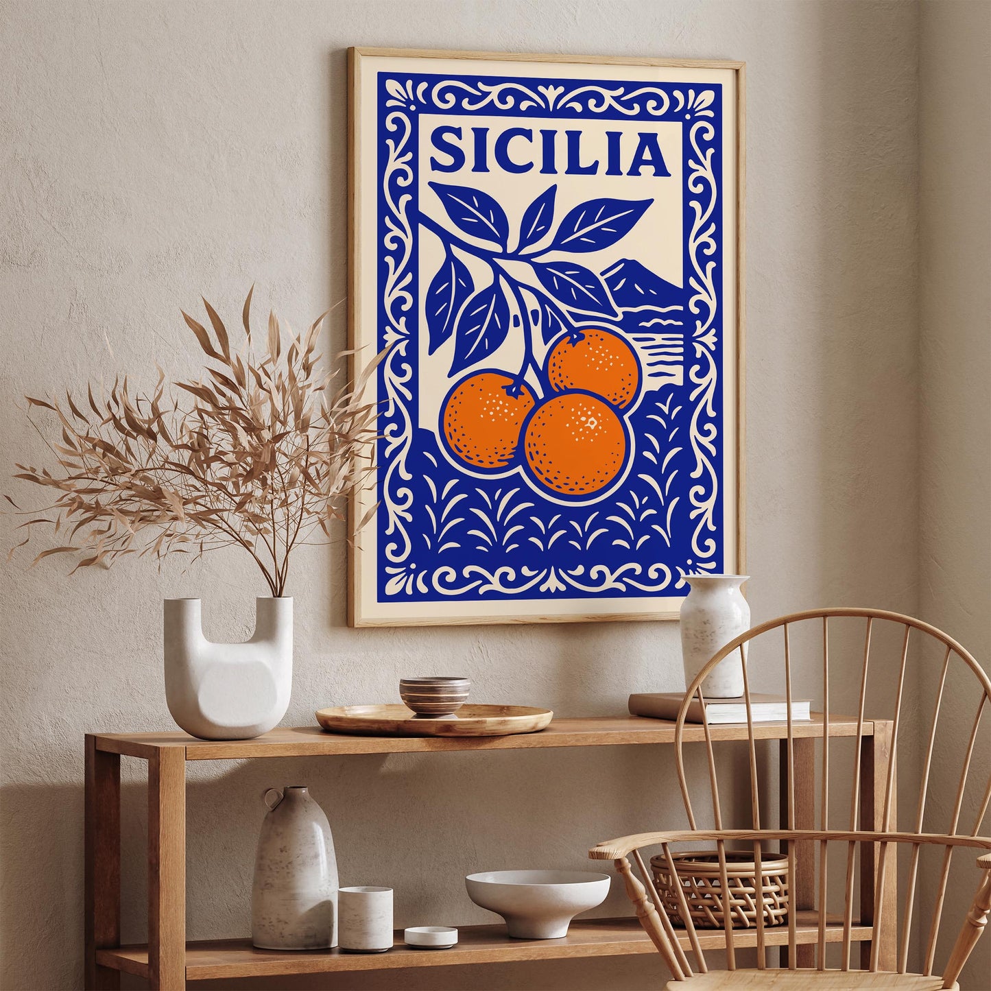 Sicilia Italy Poster - Blue Landscape of Sicily Art
