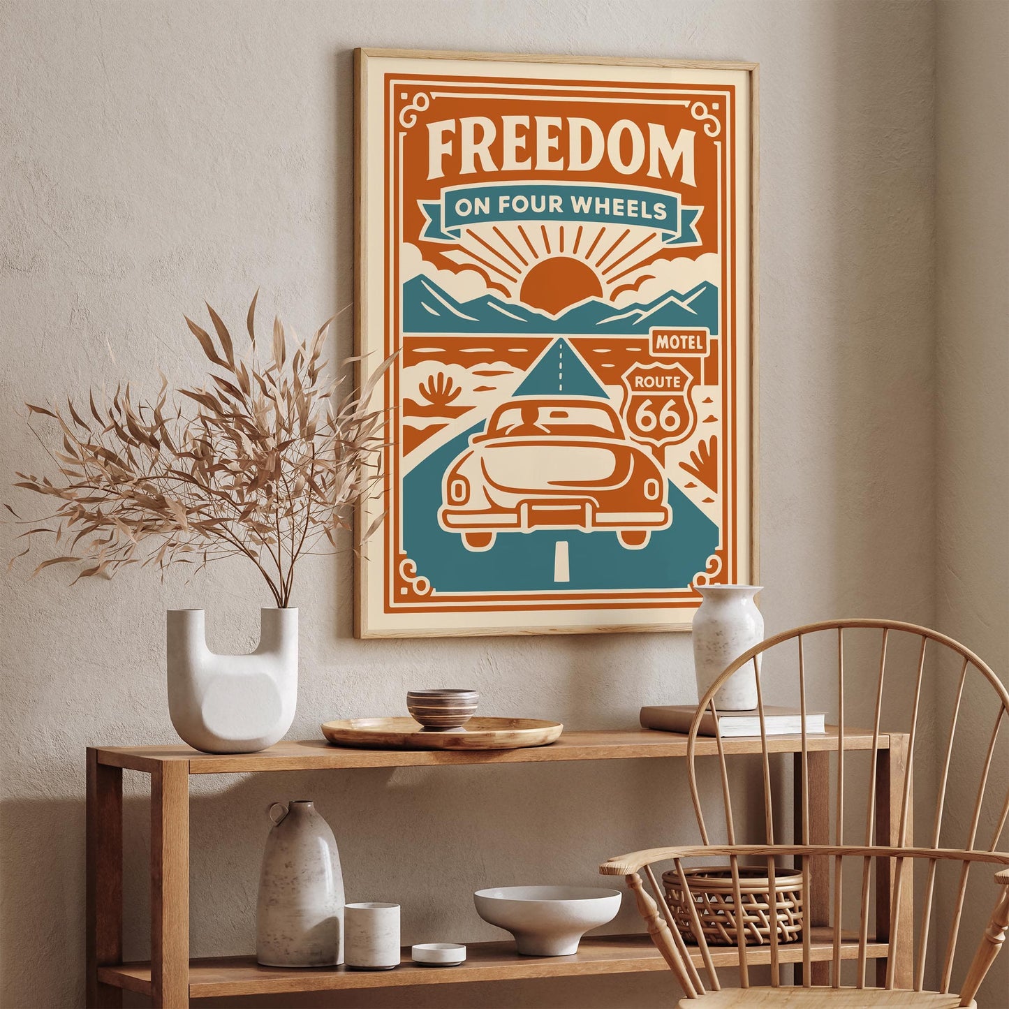Freedom On Four Wheels Poster - Route 66 Travel Art