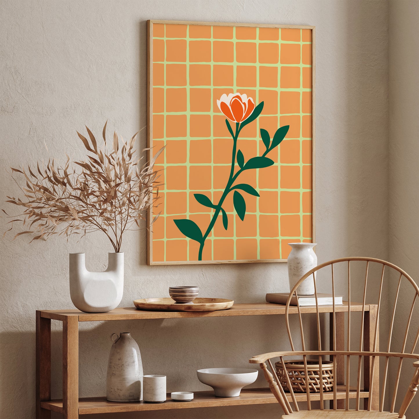 Retro Minimalist Orange Flower Poster