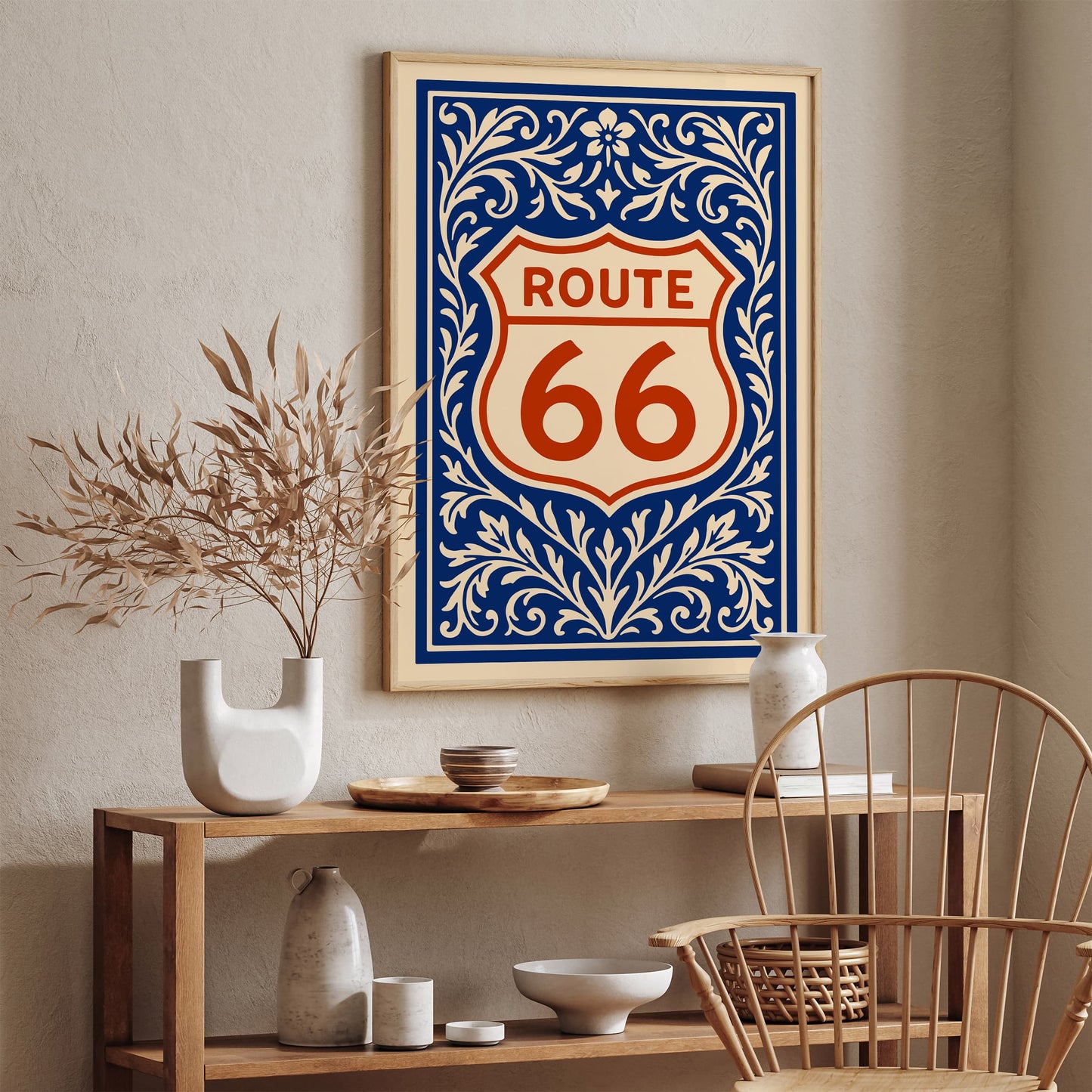 Rout 66 Poster - USA Blue and Red Art Print
