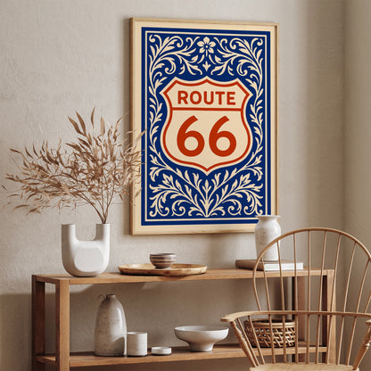 Rout 66 Poster - USA Blue and Red Art Print