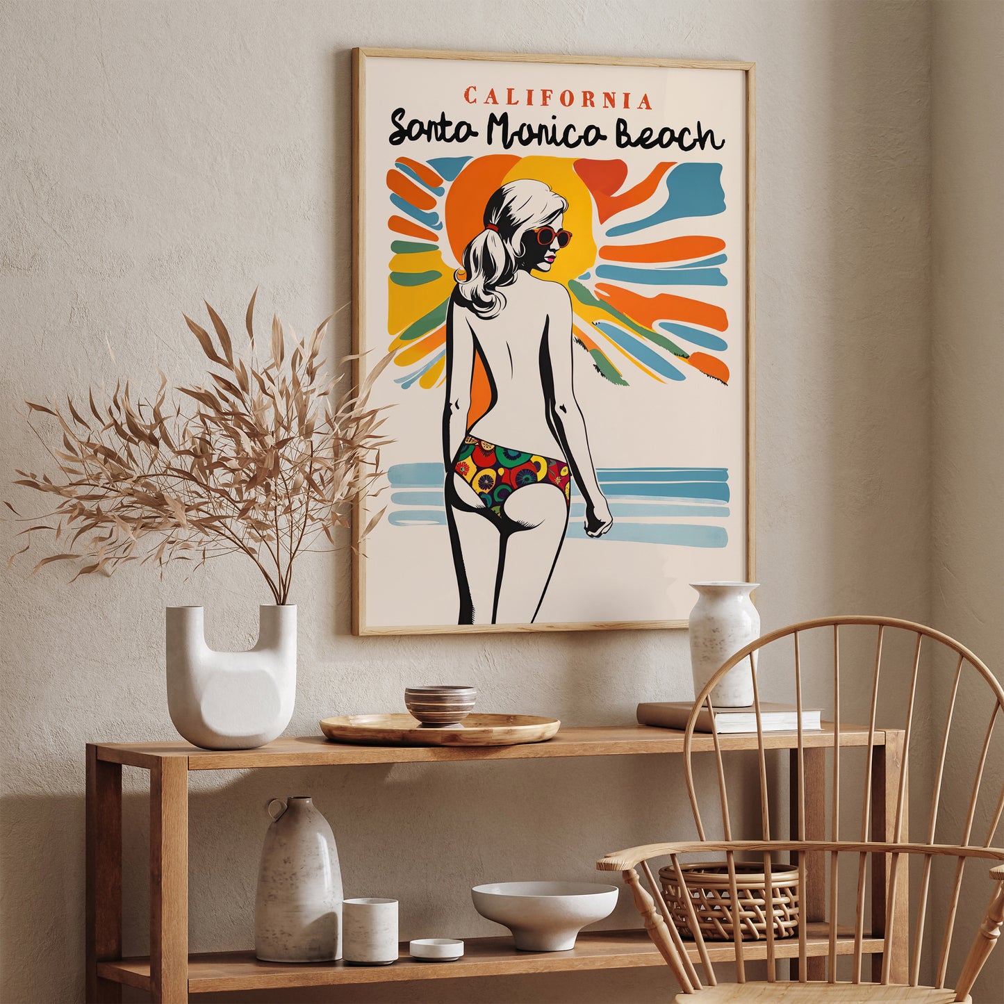 Santa Monica Beach Retro Travel Poster