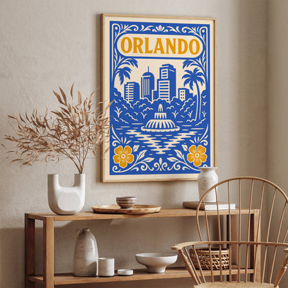 Orlando Cityscape Blue & Yellow Poster