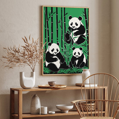 Panda Bears in Bamboo Forest Art Print