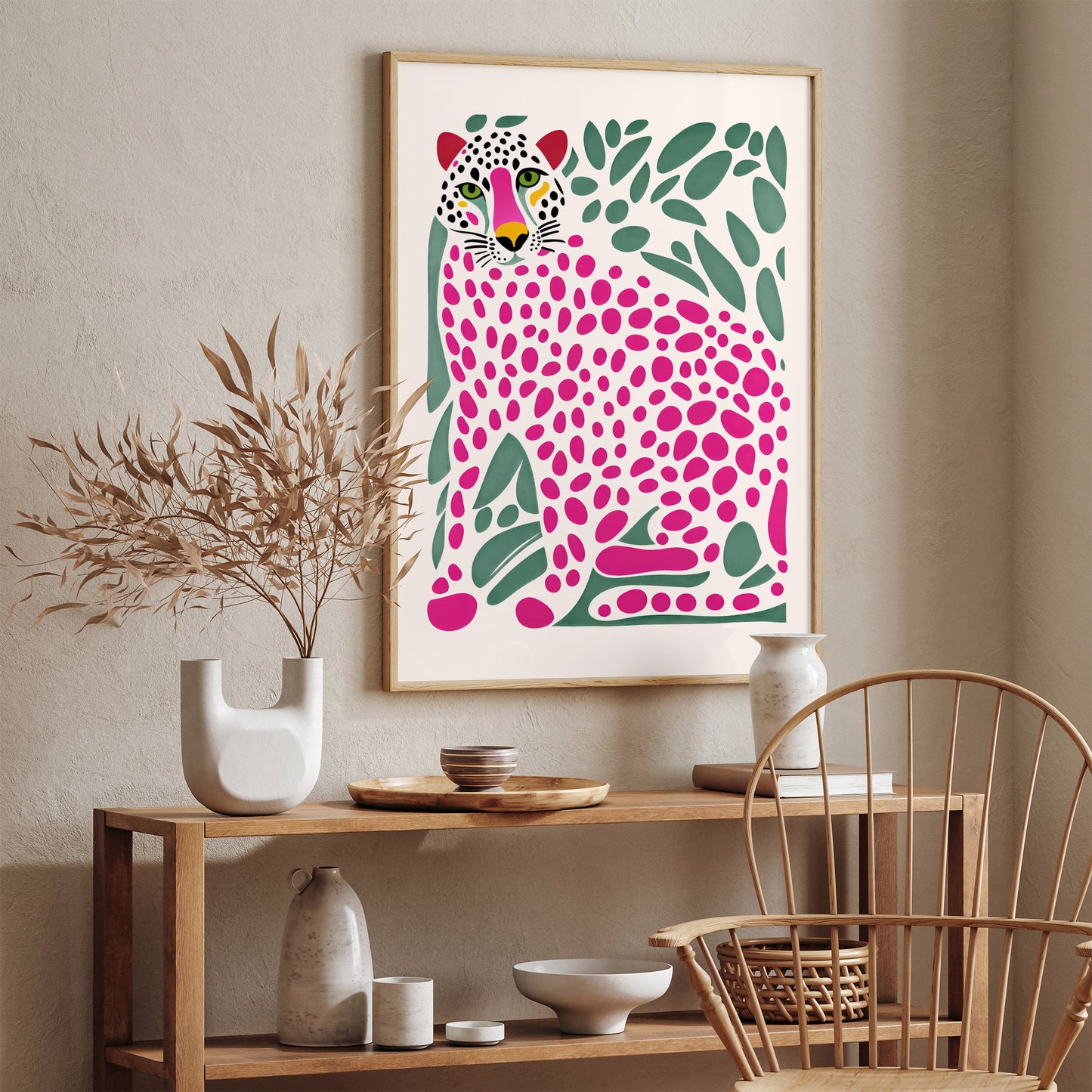 Pink Jungle Panther Art Print