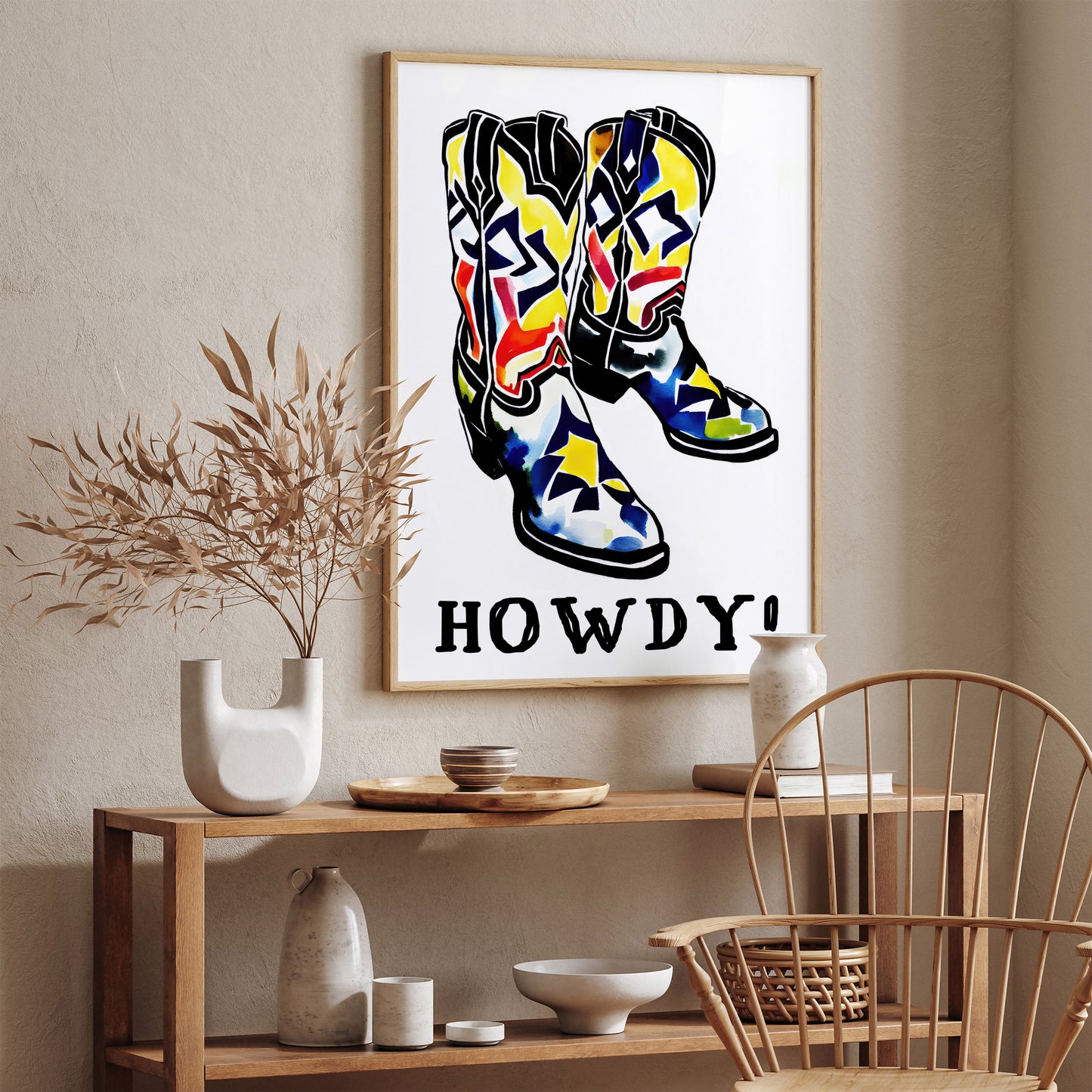 Howdy! Cowboy Boots Retro Poster