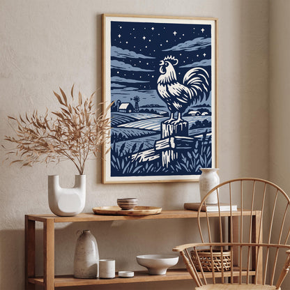 Crowing Rooster Iowa Art Poster