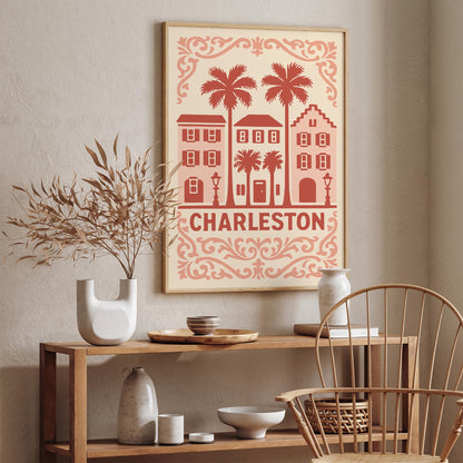 Charleston South Carolina Pink Travel Poster