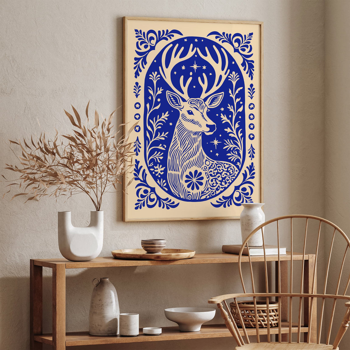 Blue Reindeer Art Poster