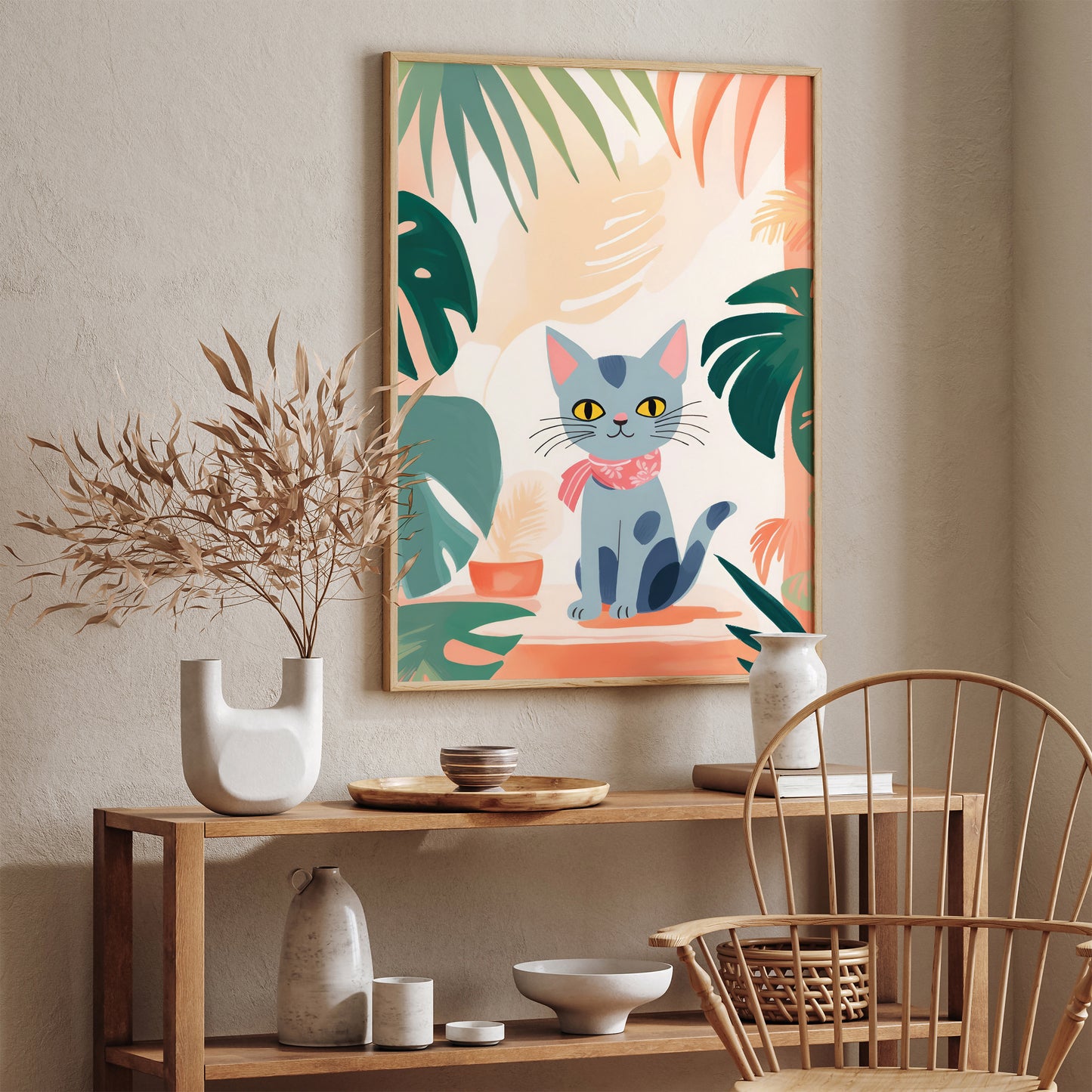 Cute Floral Kitten Art Print