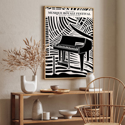 French Music Festival Poster - Black and White Piano Art