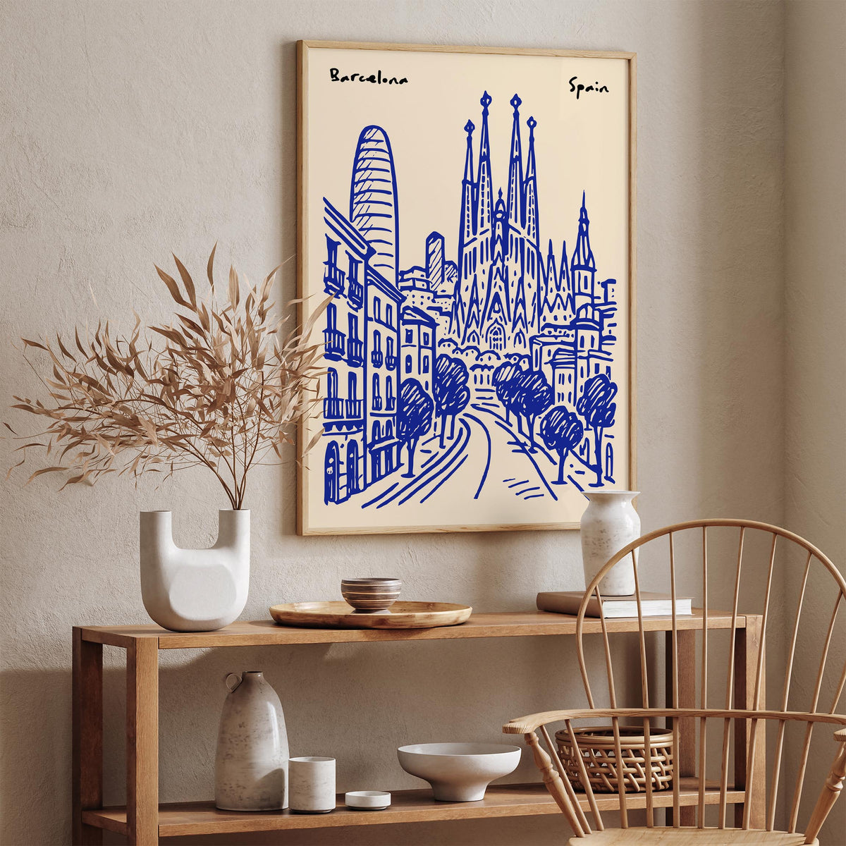 Barcelona Spain Blue Cityscape Travel Poster