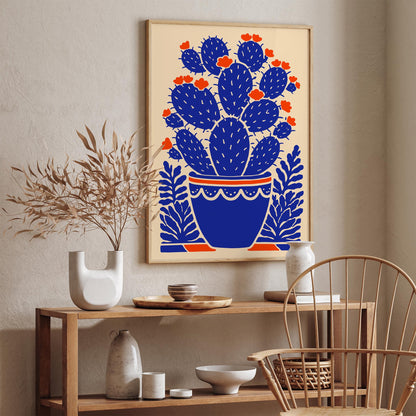 Blue Blooming Cactus Plant Print