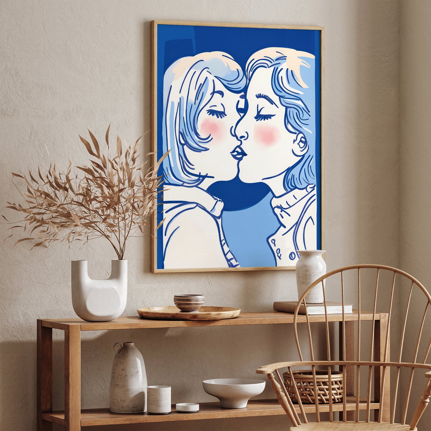 Kissing Girls Cute Quirky Dorm Wall Art