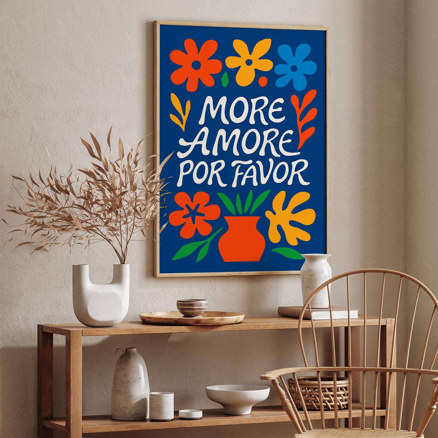 More Amore Por Favor Blue Typography Art Print