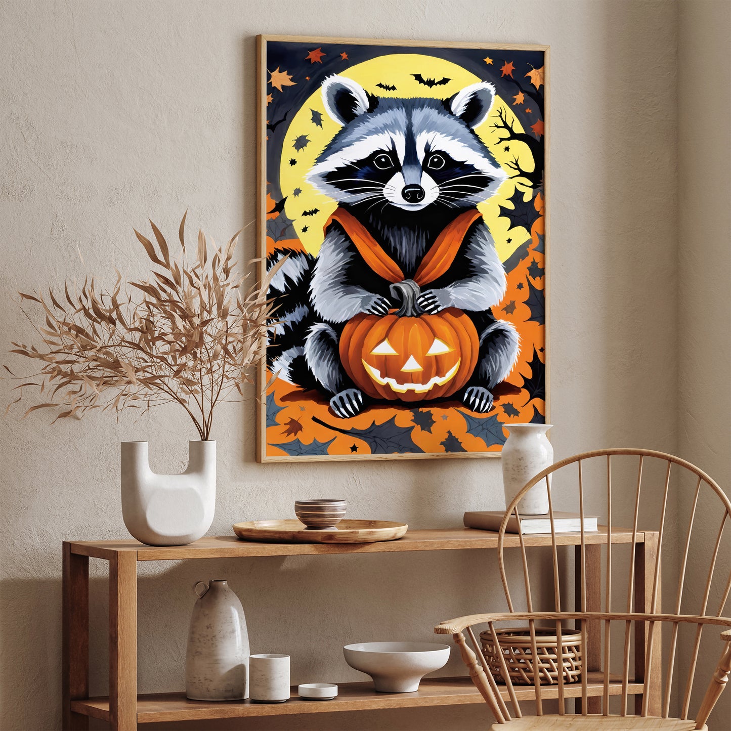 Halloween Racoon with Pumpkin Poster