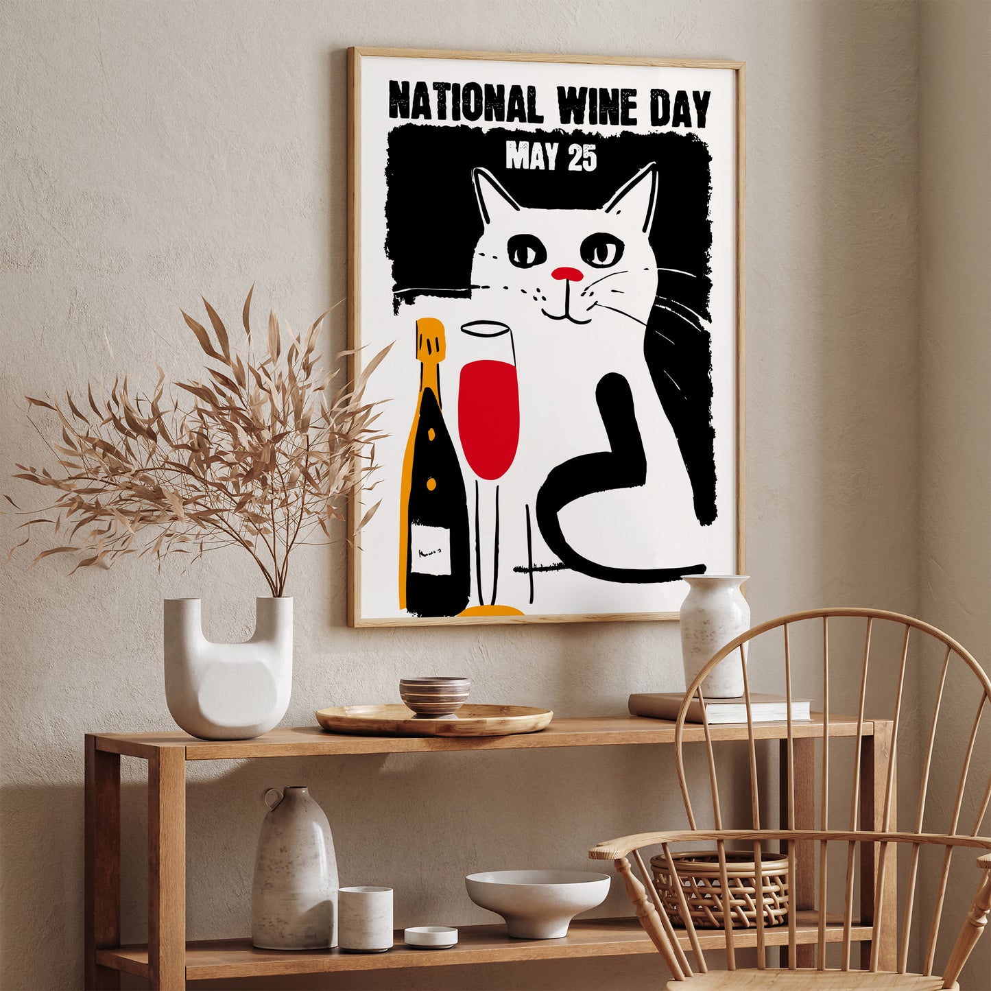 National Wine Day Quirky Cat Poster