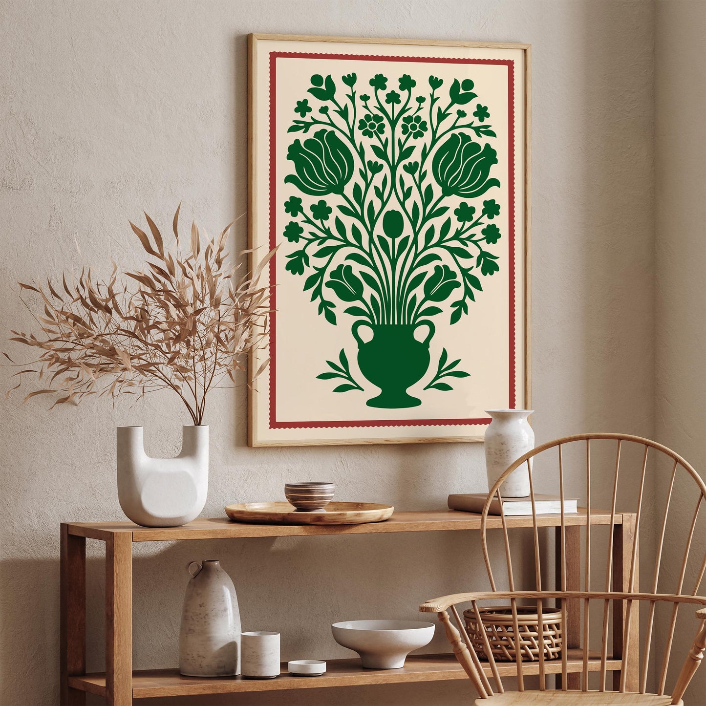 Green Vintage Floral Wall Art Print