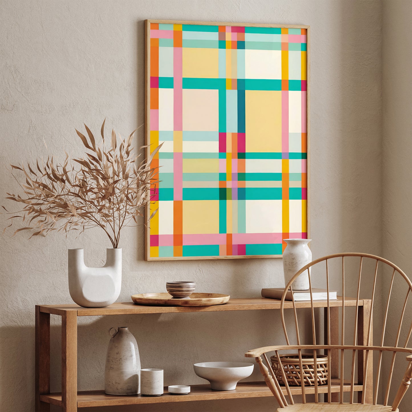 Colorful Geometric Plaid Pattern Art Print – Modern Abstract Wall Decor