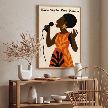 Where Rhythm Meets Freedom - Singing Woman Poster