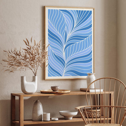 Blue Abstract Leaf Art Poster