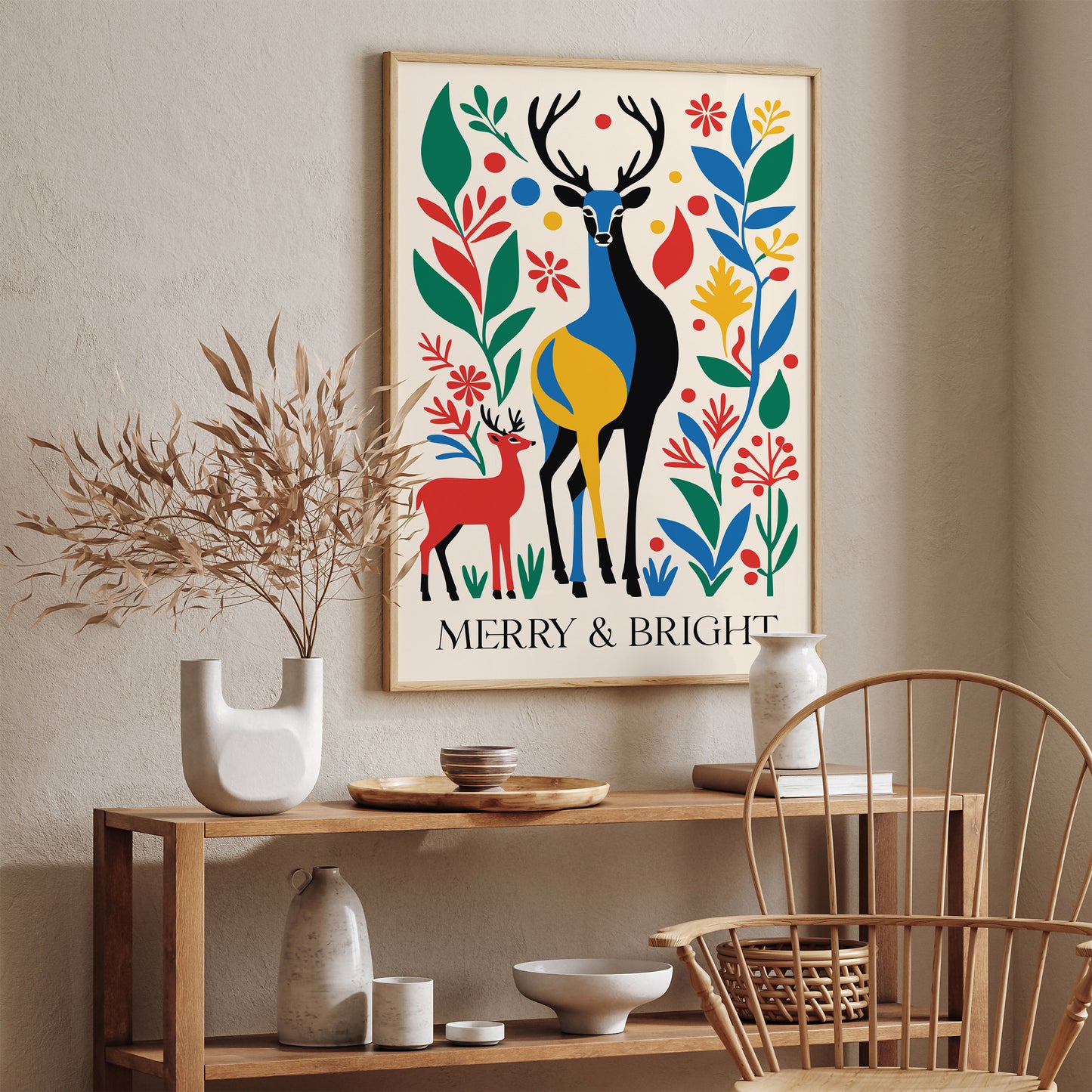 Merry and Bright Deers Art Print