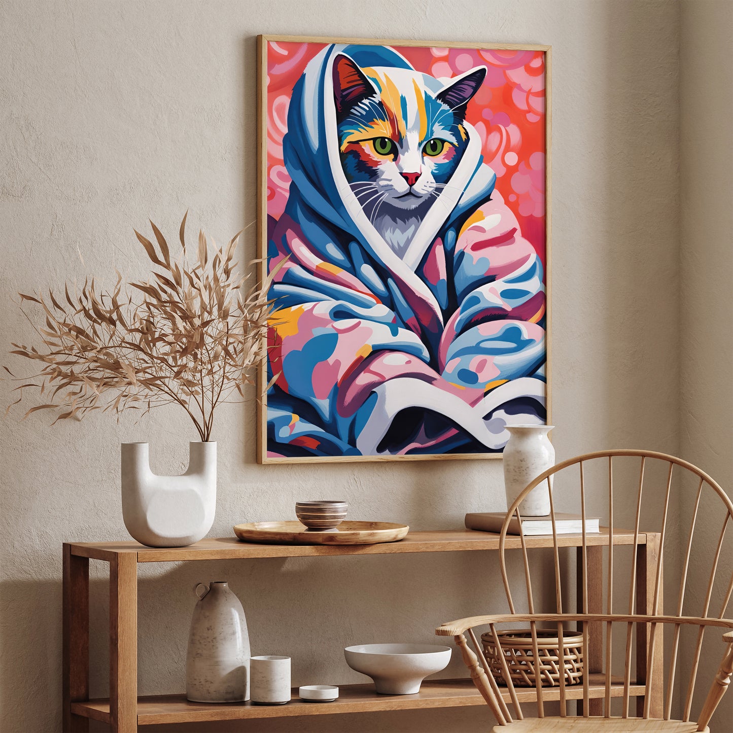 Bathrobe Cat - Cute Bathroom Poster