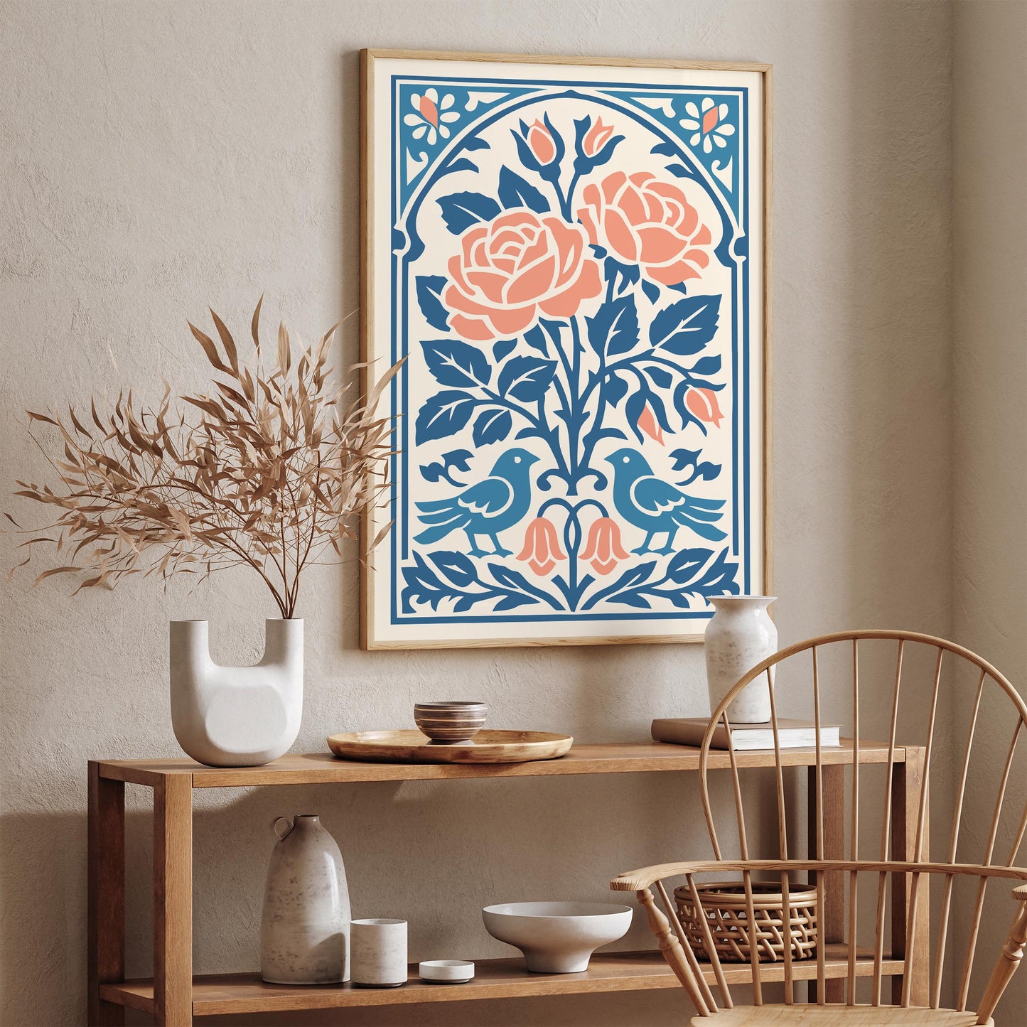 Roses & Birds Wall Art Print