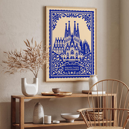 Sagrada Familia Barcelona Blue Poster