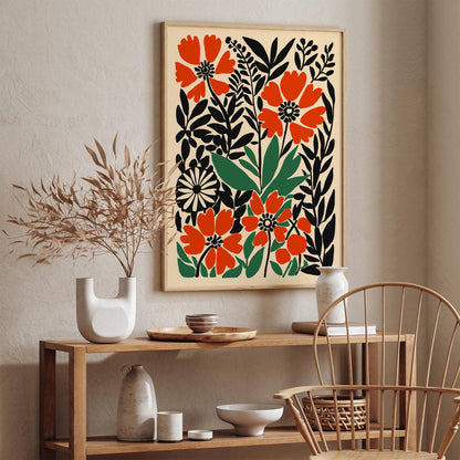 Retro Flower Garden Red Floral Art Print