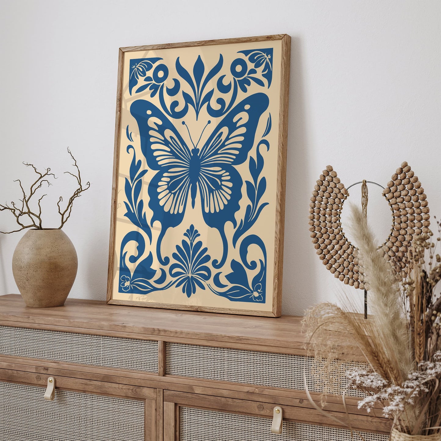 Blue Butterfly Rococo Style Poster
