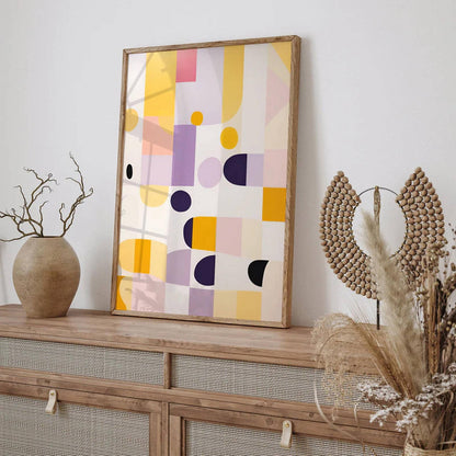 Yellow and Purple Abstract Shapes MCM Wall Art - HypeSheriff