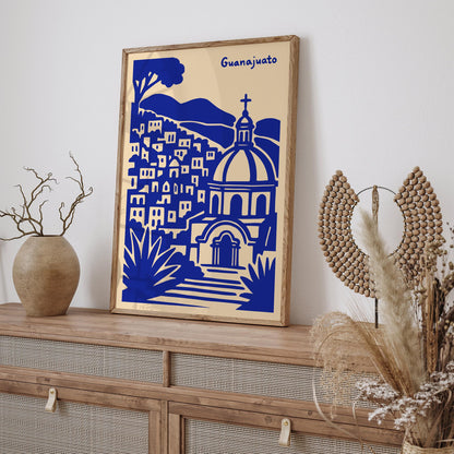 Guanajuato Mexico Blue Cityscape Travel Poster