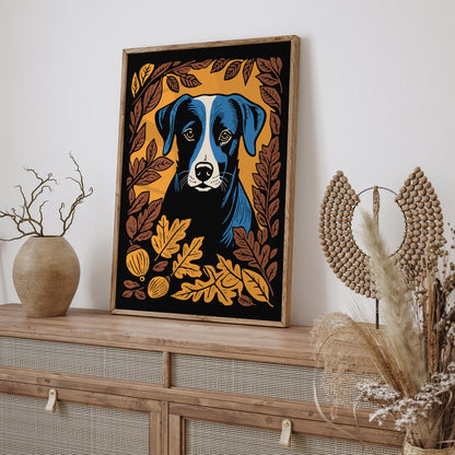 Dog in Fall Leaves Art Print