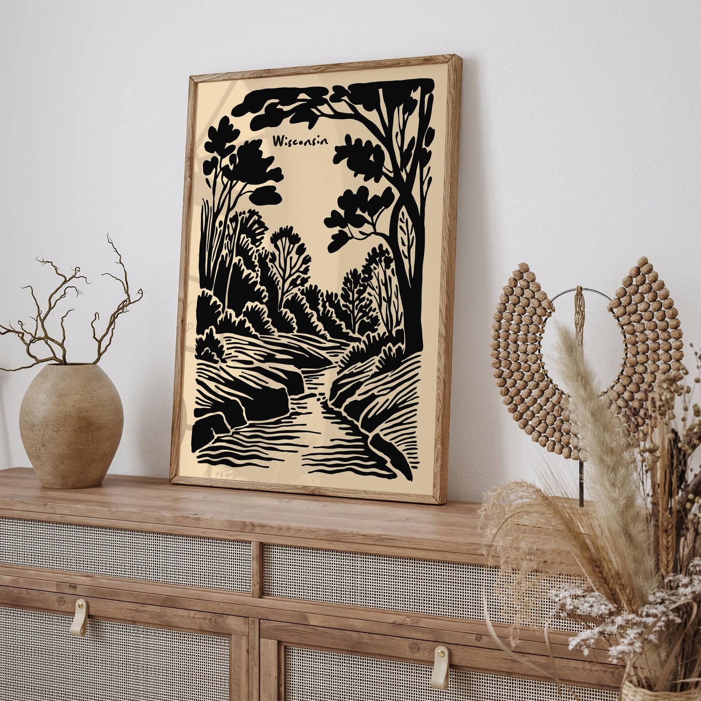 Wisconsin Nature Travel Black Ink Style Poster