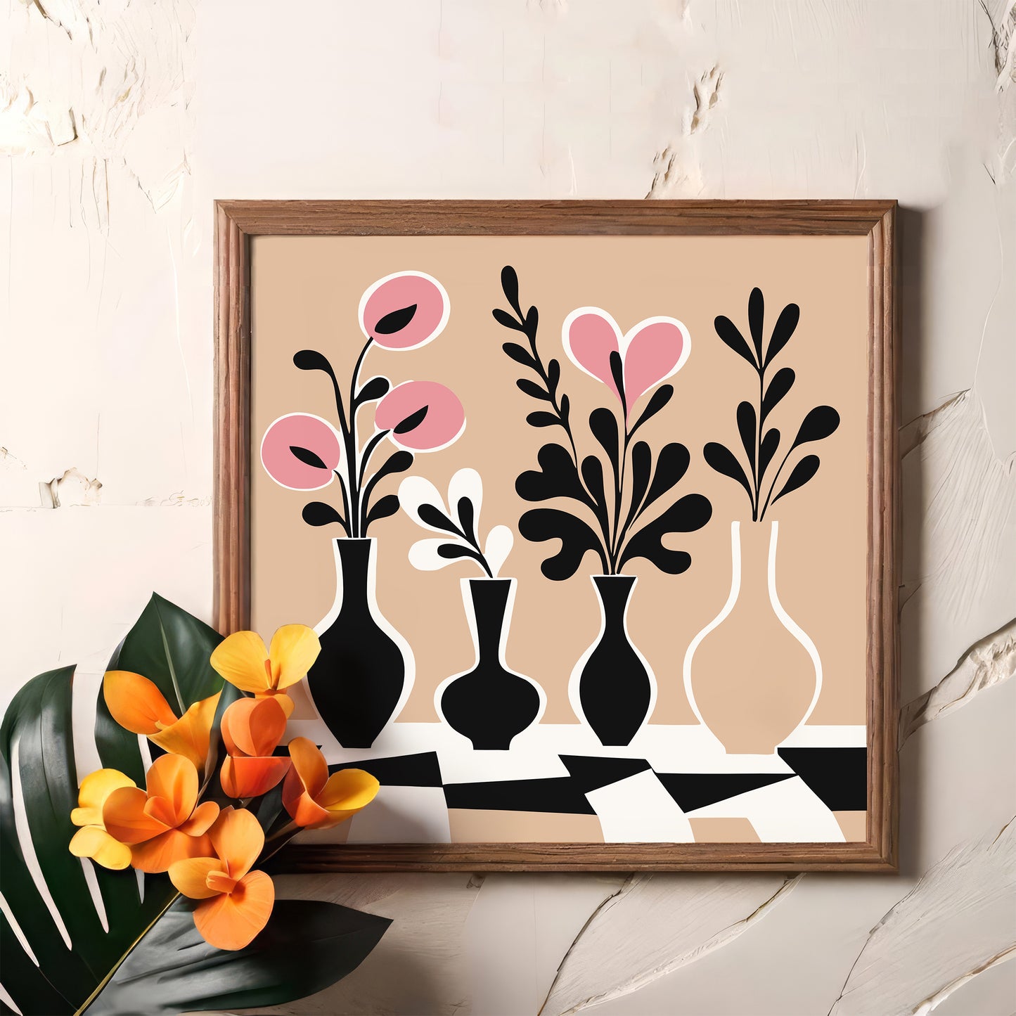 Beige Modern Flowers Art Print