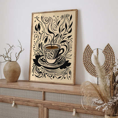 Black Ink Coffee Art - Espresso Kitchen Decor