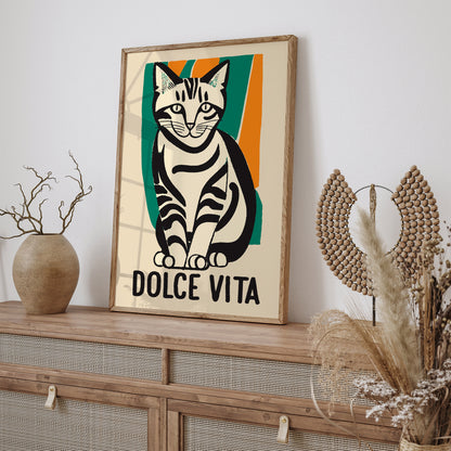 Dolce Vita Funny Cat Vintage Art Print