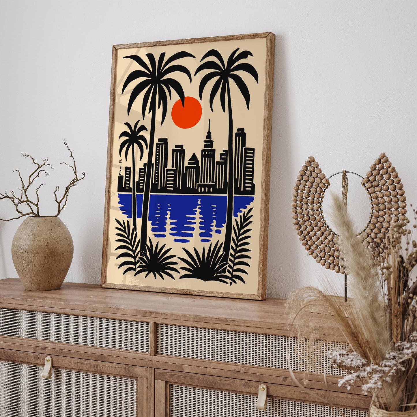 Miami Florida Poster - Cityscape Wall Art - Retro Travel Print
