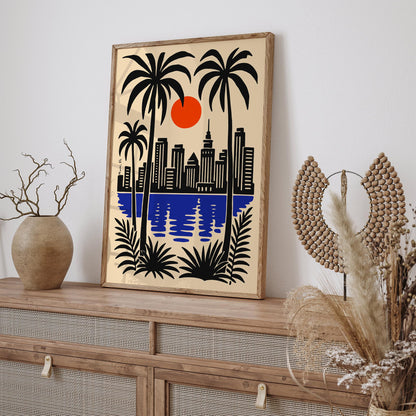 Miami Florida Poster - Cityscape Wall Art - Retro Travel Print