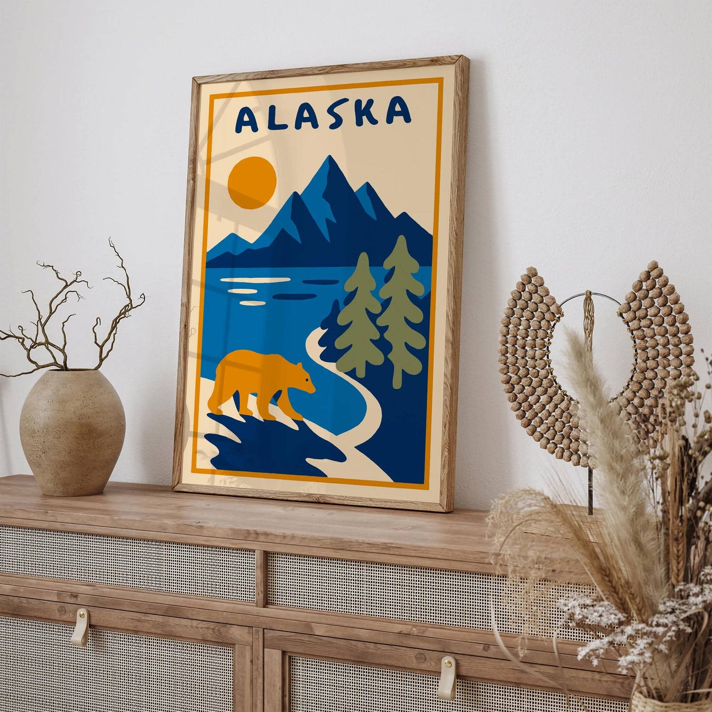 Alaska Landscape with Mountains and Bear Poster