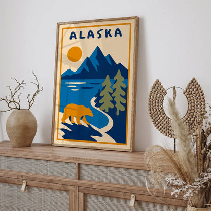 Alaska Landscape with Mountains and Bear Poster