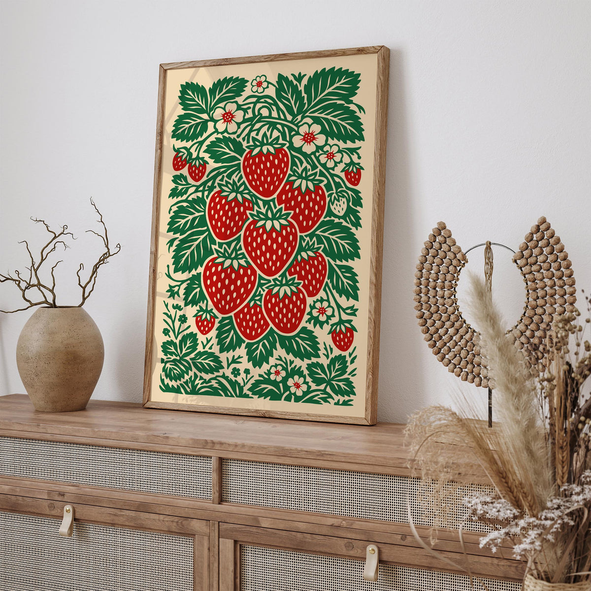 Linocut Style Strawberry Poster