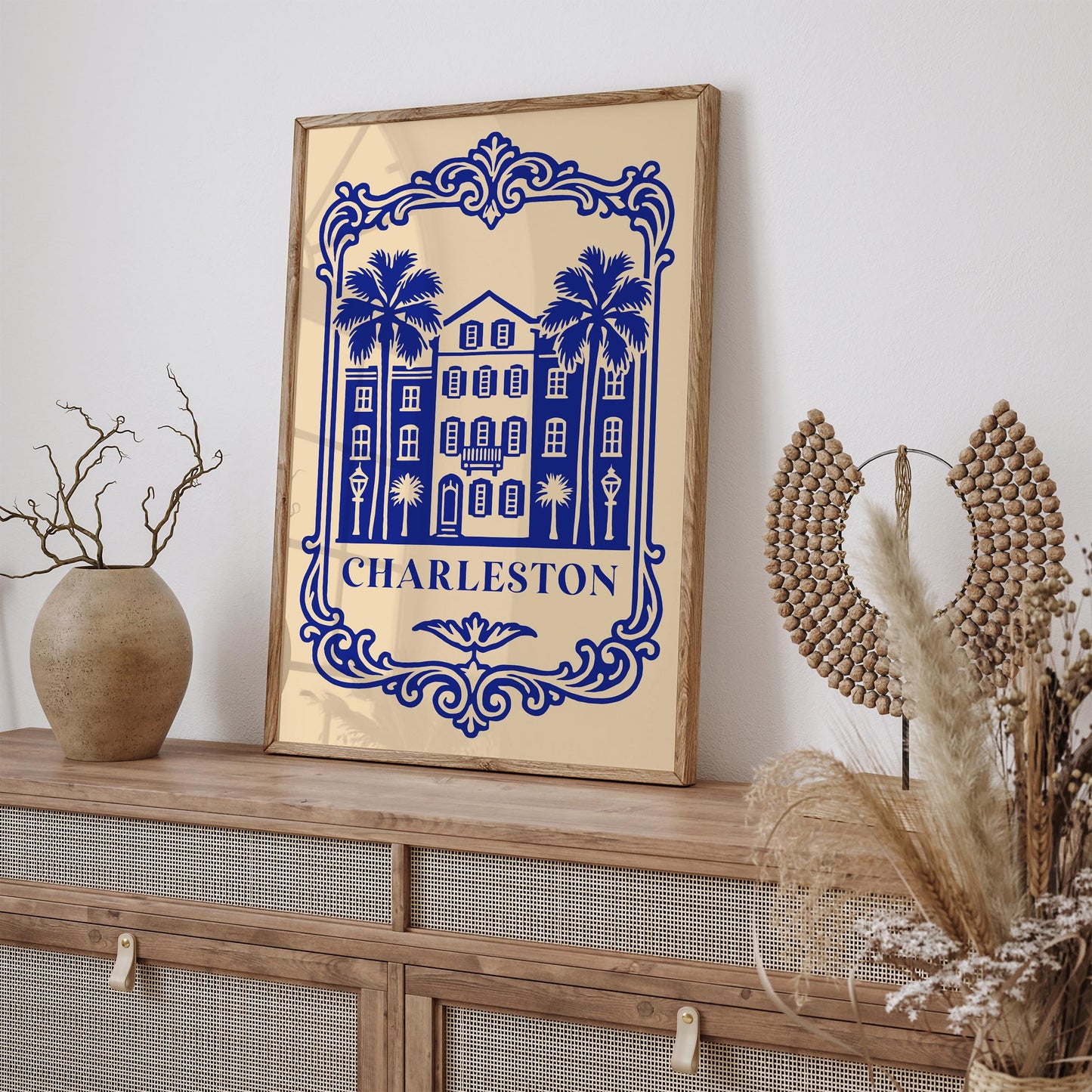 Charleston Blue Cityscape Poster – Vintage Travel Art
