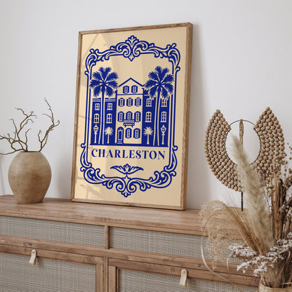 Charleston Blue Cityscape Poster – Vintage Travel Art