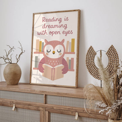 Reading is Dreaming Poster - Reading Owl Print
